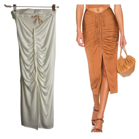 Camila Coelho Janelle Midi Skirt Ruched Drawstring Waist Cut-Out White Size S - Picture 1 of 9